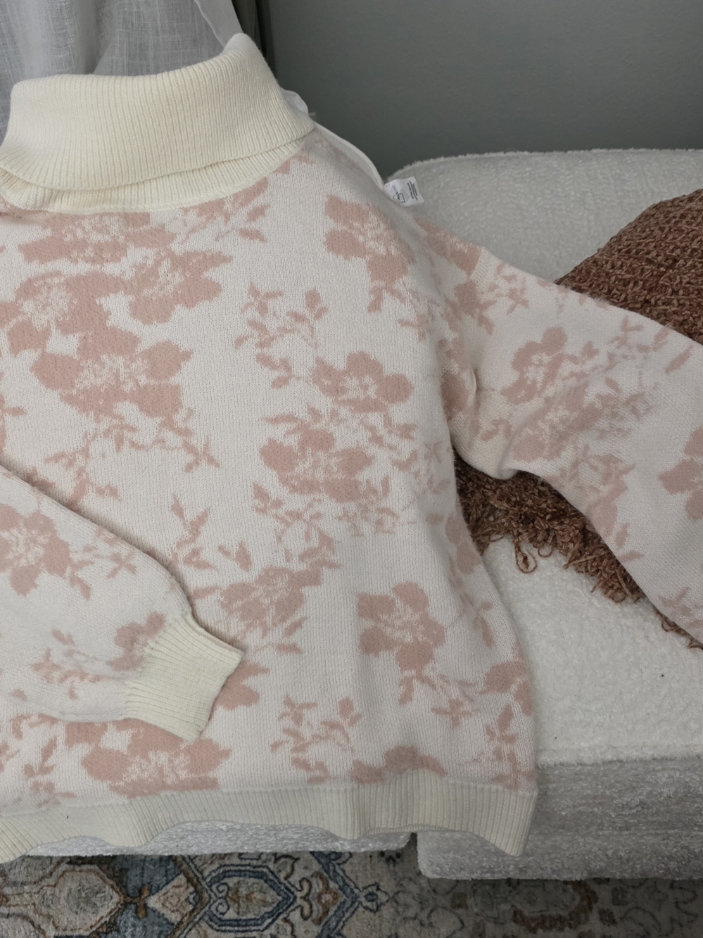Cream & Blush Floral Mock Neck Sweater